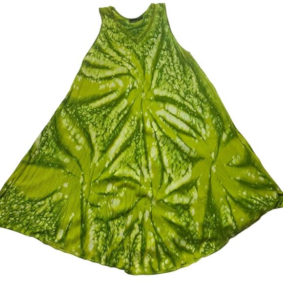 Vintage Asymmetrical Tie Dye Maxi Dress One Size Lime Green Boho Hippie Festival - Picture 3 of 9